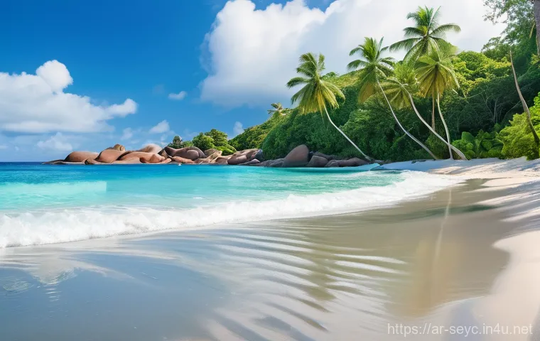 세이셸 마헤섬 여행 팁 - **Prompt 1: Serene Mah&eacute; Secluded Beach** "A breathtaking, pristine secluded beach on Mah&eacute;, Seych...