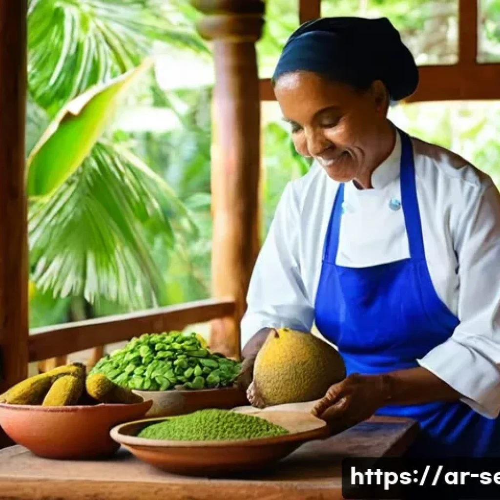 세이셸 요리 클래스 체험 - **Prompt 1: Creole Culinary Immersion** A vibrant, sun-drenched scene inside a traditional Seych...