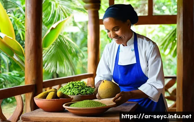 세이셸 요리 클래스 체험 - **Prompt 1: Creole Culinary Immersion** A vibrant, sun-drenched scene inside a traditional Seych...