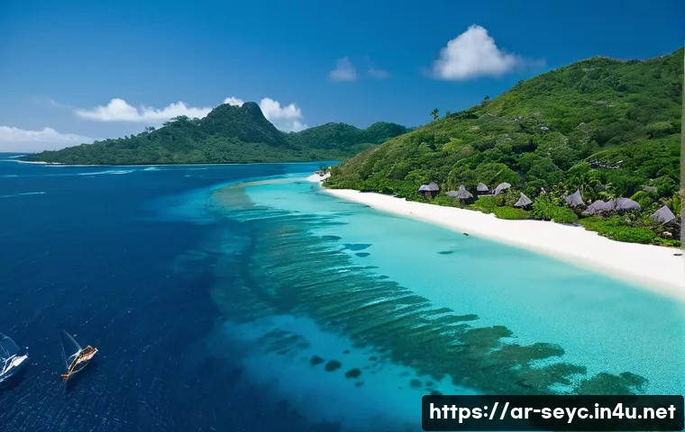 세이셸 관광객 수 통계 - A vibrant aerial view of Seychelles islands during the peak tourist season from May to October, show...