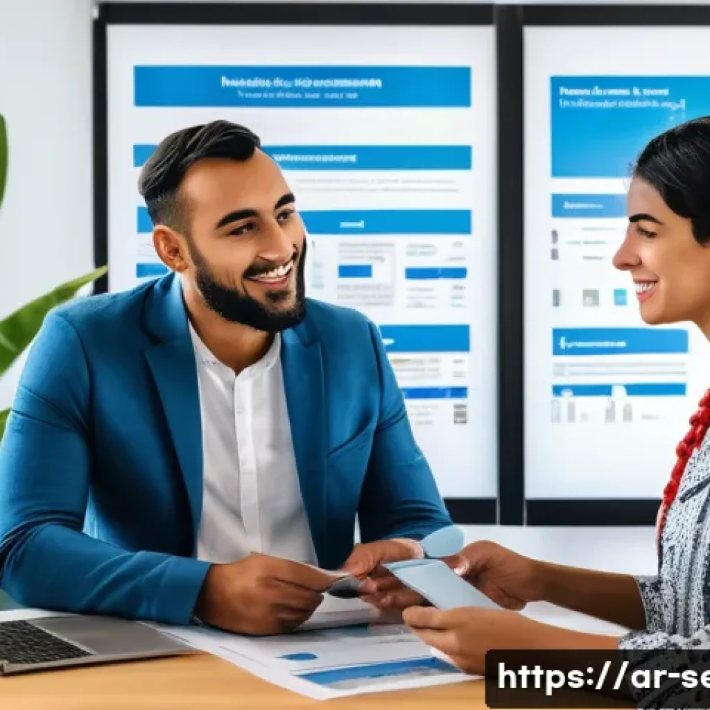 세이셸 여행 보험 정보 - A detailed scene showing an Arab traveler in Seychelles consulting with an insurance agent at a mode...