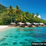 Home 21 세이셸 배낭여행 루트 - A vibrant tropical island scene in Seychelles featuring lush green forests and pristine white sandy ...