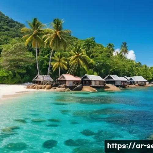 Home 33 세이셸 배낭여행 루트 - A vibrant tropical island scene in Seychelles featuring lush green forests and pristine white sandy ...