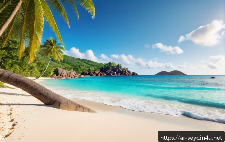 세이셸 해변 휴양지 추천 - A serene beach scene at Anse Lazio in Seychelles during early morning, featuring soft white sand and...
